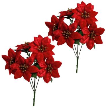 Imagem de Jogo 2 Buquês Mini Bico de Papagaio Natal Veludo Vermelho 5 Flores - Magizi