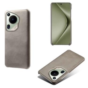 Imagem de Capa para Huawei Pura 70 ultra,Proteção contra quedas,Casca de volta de cor sólida simples,Design de couro de imitação de plástico-Gray