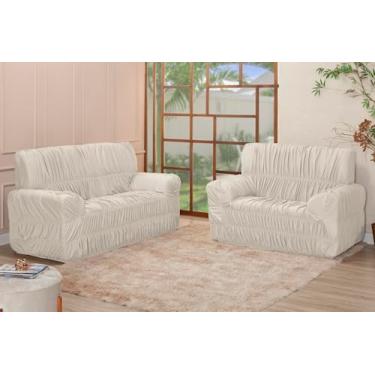 Imagem de Kit Capa para Sofá 3 e 2 Lugares, Malha Gel Poliéster, 21 Elásticos, Ajuste Coladinho, Estilo Contemporâneo (PALHA)