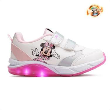 Imagem de Tênis Disney Casual Minnie Lights Infantil, 24, Branco, Rosa