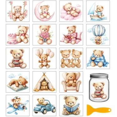 Imagem de GLOBLELAND 18 folhas de adesivos de transferência coloridos urso fofo 9,99 x 9,1 cm decalque de transferência de urso de pelúcia para móveis vaso arte artesanato decorações