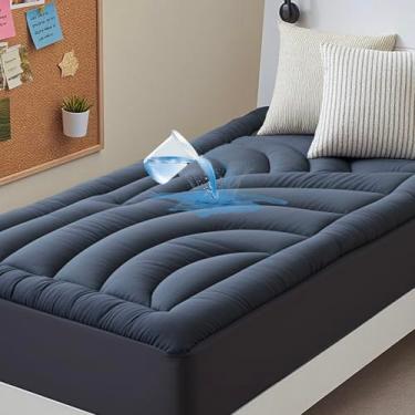 Imagem de Capa protetora de colchão impermeável Twin XL, acolchoado para dormitório universitário, protetor de colchão silencioso de 5 camadas com bolso profundo de 20 a 53 cm, cinza, 99 x 203 cm