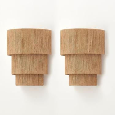 Imagem de MhyTogn Conjunto de 2 arandelas de parede de vime tecidas à mão, 3 luzes de parede redondas minimalistas de transição boho lâmpada de parede costeira para cabeceira corredor vaidade escada lareira