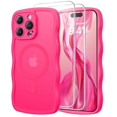 Imagem de BENTOBEN Capa para iPhone 15 Pro Max, atualizada [proteção total da câmera] [compatível com MagSafe] [protetor de tela de dois vidros] Capa de telefone fosca translúcida ondulada fofa para iPhone 15