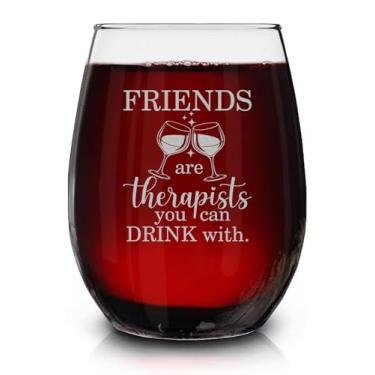 Imagem de Lerime66 Friends Are Therapist You Can Drink With Gravado Taça de Vinho Sem Haste - Presente de Amizade Engraçado - Presentes de Taça de Vinho para Mulheres Amigas em Aniversário e Férias
