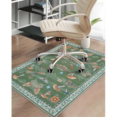 Imagem de CAREMEE Tapete de cadeira de escritório para piso de madeira, cogumelo, 122 x 152 cm, tapete de cadeira de computador para cadeiras de rodinhas, tapete antiderrapante para jogos, tapete protetor