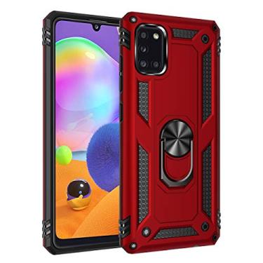 Imagem de SORAKA Capa para Samsung Galaxy A31 com suporte de anel capa protetora para Samsung Galaxy A31 capa traseira de policarbonato rígido com placa de metal para suporte magnético de telefone carro