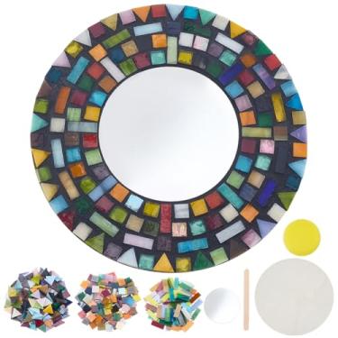 Imagem de WEBEEDY Kit de espelho de mosaico, faça-você-mesmo, kits de artesanato com instruções para adultos, iniciantes, feito à mão, estilo boêmio, espelho decorativo colorido para quarto, sala de estar