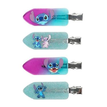 Imagem de Disney Stitch Get Ready With Me Conjunto de 4 peças de grampos de cabelo de acrílico com glitter e anjo