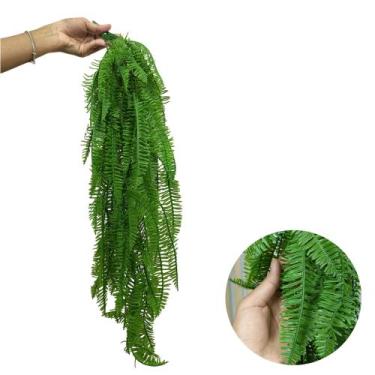 Imagem de 2 Samambaias Artificiais Pendente Folhagem Verde Casa Sala - PlantaImp