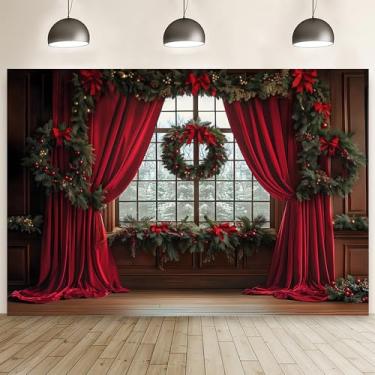 Imagem de MEHOFOND Pano de fundo de árvore de Natal de 3 x 2,1 m, decoração de cortina vermelha, decoração de estúdio, adereços para estúdio de fotografia e vídeo