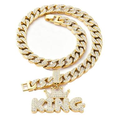 Imagem de Xikui Corrente de colar de diamante, colar com pingente de tubarão hip hop banhado a ouro 18 K de largura 13 mm de comprimento 50 cm para homens/mulheres, joias Ice Out para festas (Halloween,
