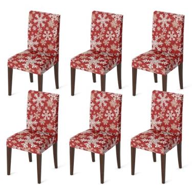 Imagem de Horaldaily 6 peças de capas de cadeira vermelha para jantar de Natal, boneco de bastão de neve, elástico, removível, lavável, protetor de cadeira para sala de jantar, decoração de casa