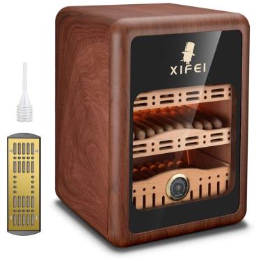 Imagem de Umidor de Charutos XIFEI, Gabinete para 150 Charutos, com Iluminação LED, Prateleiras de Cedro Espanhol, Higrômetro e Umidificador.