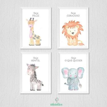 Imagem de Quadro Infantil Aquarela Safari - Kit com 4 Molduras Personalizadas - 