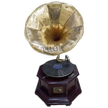 Imagem de Gramofone Toca Discos Retrô para Presentes de Decoração de Casa, THOR INSTRUMENTS, Marrom Escuro