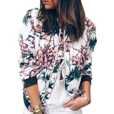 Imagem de Jaqueta Bomber ECOWISH feminina casual floral azul poliéster S