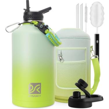 Imagem de DYSANKY Garrafa de água isolada de 1 galão | Jarra de água grande esportiva portátil de aço inoxidável engrossado atualizado para academia e caminhadas com bolsa de transporte, alça de alça | Livre de