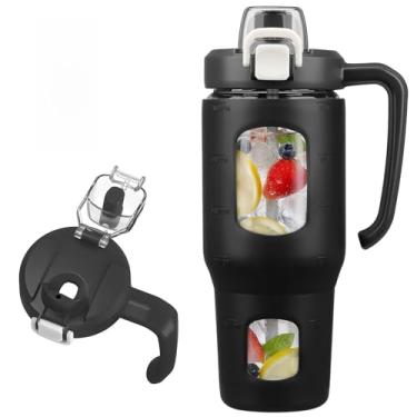 Imagem de Copo de vidro de 940 ml com alça e tampa 2 em 1, copo de café gelado reutilizável para smoothie, matcha, milkshake, garrafa de água de vidro à prova de vazamento com canudo e manga de silicone, livre