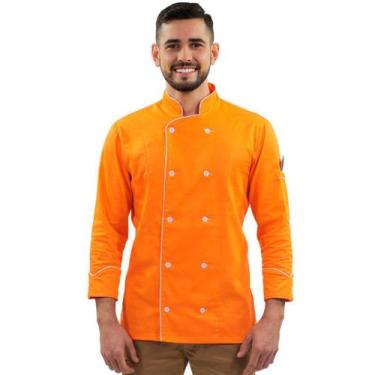 Imagem de Dólmã Para Chef De Cozinha Unissex Laranja Tropical 100% Algodão Gambu