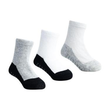 Imagem de Meia Infantil Bebê Lisa Antiderrapante Com Base Escura Unissex Tam. 16