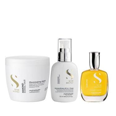 Imagem de Kit Alfaparf Semi Di Lino Diamond - Máscara 500ml + Fluído 125ml + Cri