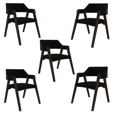 Imagem de Kit 5 Cadeiras Sala de Jantar e Jogos Carteados Madeira Maciça Poker Veludo Preto/Capuccino G42 - Gran Belo