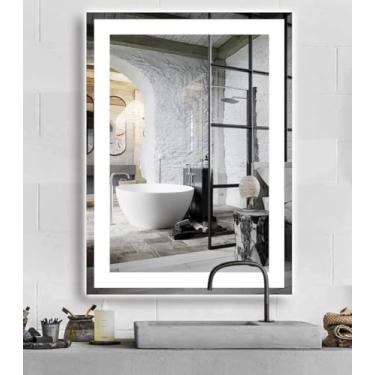 Imagem de Espelho Retangular Jateado Vertical, 50x90 cm Lapidado Led Touch (Frio)