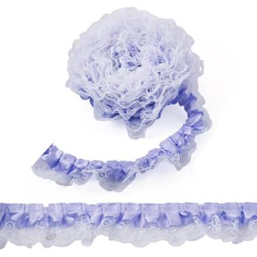 Imagem de Fita de renda de chiffon com babados de 12,5 metros, 4,7 cm, acabamento de borda de renda plissada, acabamentos bordados em tule, cadarços para artesanato de costura com aplique de tecido, roxo médio