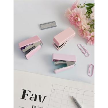 Imagem de Pacote com 3 mini grampeadores com 1500 grampeadores, grampeador de escritório, antiderrapante, rosa,