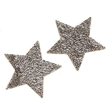 Imagem de 10 pçs aplique de strass aplique termocollant estrela em forma de coração roupas roupas pano rede saco chapéu pentagrama cola quente ferro em adesivos de estrela (8 cm cinza transparente