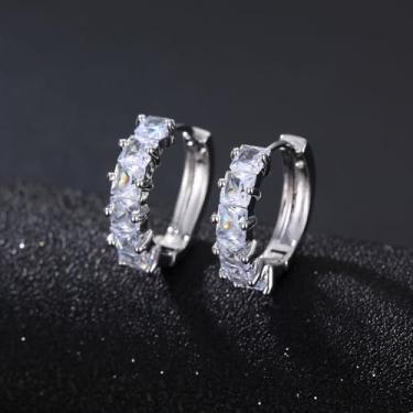 Imagem de Brincos de argola de zircônia cúbica folheados para mulheres (ouro e prata), argolas elásticas geométricas brilhantes hipoalergênicas, modernas e clássicas para uso diário e festa, Small, Cobre Cobre