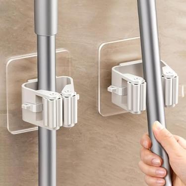 Imagem de Suporte de parede para vassoura, suporte de esfregão, organizador de vassoura, organizador de ferramentas resistentes para pendurar em casa, cozinha, garagem, jardim, acessórios de lavanderia