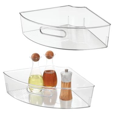 Imagem de Caixa organizadora iDesign Lazy Susan 1/4 com alça - Organizador de armário de canto - Conjunto de 2 - Transparente
