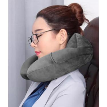 Imagem de Almofada de pescoço para viagem, almofada macia com suporte de pescoço, Cinza
