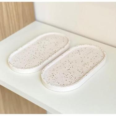 Imagem de Conjunto 2 peças Bandejas Ovais de cimento branco artesanal resistente à água. (2 Peças Efeito Granito)