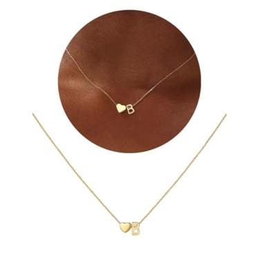 Imagem de 1 colar de ouro com coração de ouro para mulheres, colar de corrente de coração, colares de ouro com inicial A B C D E G H J K L M S colar com letras, adjustable, Aço inoxidável, Sem Pedra Preciosa