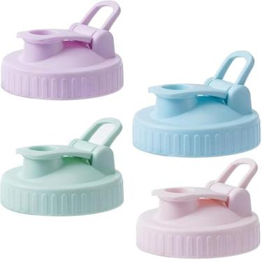 Imagem de Pacote com 4 tampas de bico para despejar, frascos de vidro de boca regular, frasco hermético para conservas, tampa superior para beber, salada, molho, à prova de vazamento, multicolorido