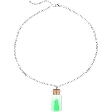 Imagem de Colar com pingente de fantasma em uma garrafa, colar de fantasma luminoso que brilha no escuro adote um fantasma fantasma assustador em uma jarra, colar de Halloween, joias para mulheres e homens