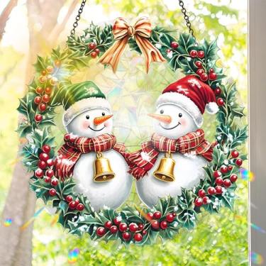 Imagem de Acrílico colorido Suncatcher, pingente para pendurar apanhador de sol estilo vitral de Natal, decoração de arte de parede de arco-íris com corrente, refrator de janelas de luz do sol, decoração de