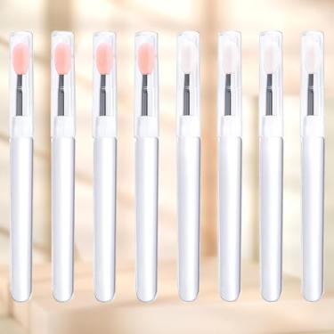 Imagem de 8 pincéis labiais de silicone com capas para batom, pincéis aplicadores de brilho labial, ferramenta de maquiagem e beleza, aplicador labial para máscaras labiais, protetor labial e cremes, perfeito