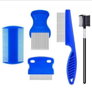 Imagem de Pacote com 5 pentes para piolhos de pulgas, conjunto de pentes de aço inoxidável para cães e gatos com dentes arredondados para animais de estimação pequenos, médios e grandes
