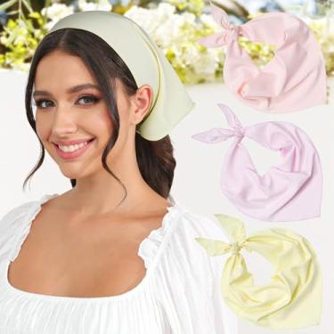 Imagem de Cachecol de cabeça para mulheres e meninas - 3 peças de lenços de cabelo chiffon bandana triangular, amarelo + rosa + laranja