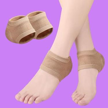 Imagem de Meias protetoras de calcanhar de silicone para mulheres e homens, meias de gel para tratamento de pés secos e rachados, meias noturnas para cuidados com os pés, damasco