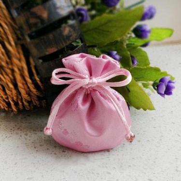 Imagem de Only My Live Home Linda mini bolsa de presente de brocado de seda luxuosa com cordão chinesa boa sorte sachê joias brincos anel bolsa de armazenamento (rosa (5 peças))