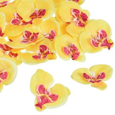 Imagem de Cabeças de orquídeas artificiais de 7 cm, pacote com 20 cabeças de orquídeas de borboleta falsas de seda Phalaenopsis para decoração de buquê floral de casamento, faça você mesmo, amarelo