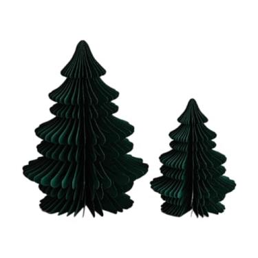 Imagem de Tachiuwa 2 peças de papel enfeite de árvore de Natal escultura artesanal miniatura decoração de mesa de Natal para lareira festa quarto, Verde Escuro