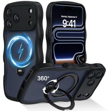 Imagem de GUAGUA Capa para iPhone 17 Pro Max com suporte magnético giratório 360 [compatível com Magsafe] [proteção de nível militar] à prova de choque fofa onda fosca para iPhone 17 Pro Max 6,9 polegadas