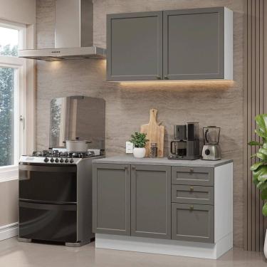 Imagem de Armário De Cozinha Compacta 120 Cm Branco-cinza Vik Madesa 01 Branco-cinza