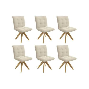Imagem de Cadeira Sala De Jantar Nice 1c001ca Premium Madeira Maciça Kit 6 Un Carvalho-linho Bege Argila - Kappesberg